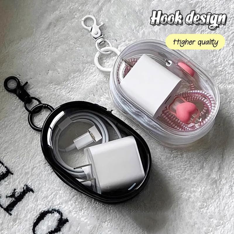 Charging Cable Storage Travel Bag - Clear Hard Shell Zipper Case