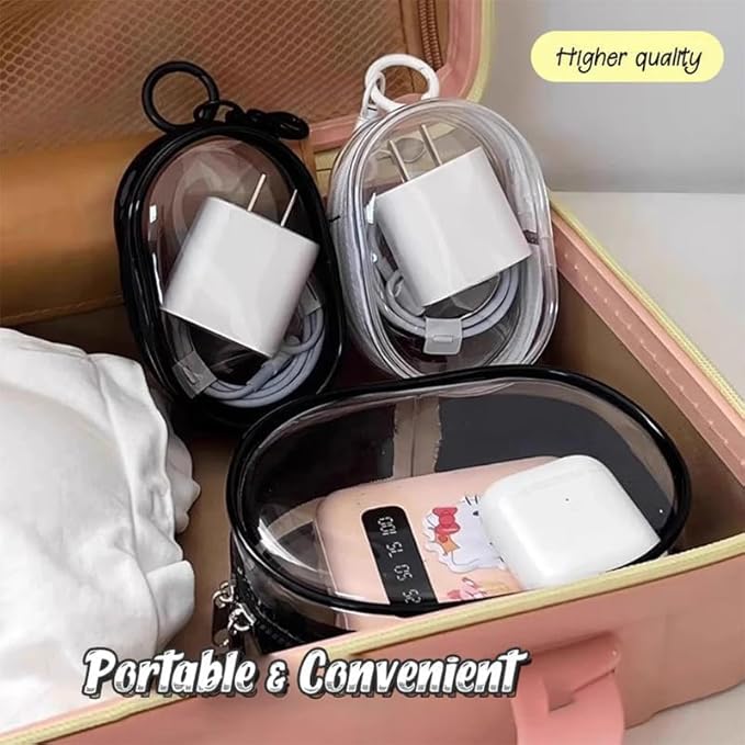 Charging Cable Storage Travel Bag - Clear Hard Shell Zipper Case